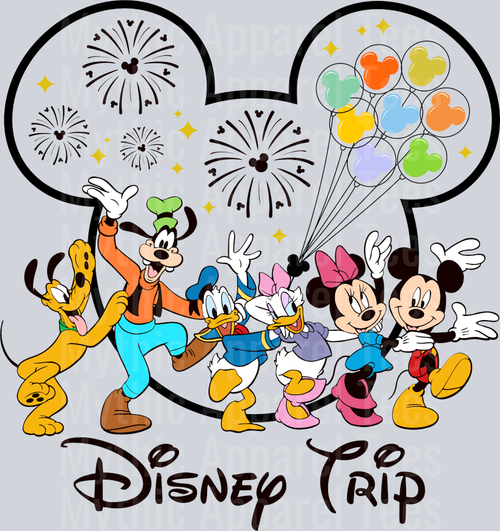 Disney Trip Fireworks with Classic Characters DTF Disney Transfers