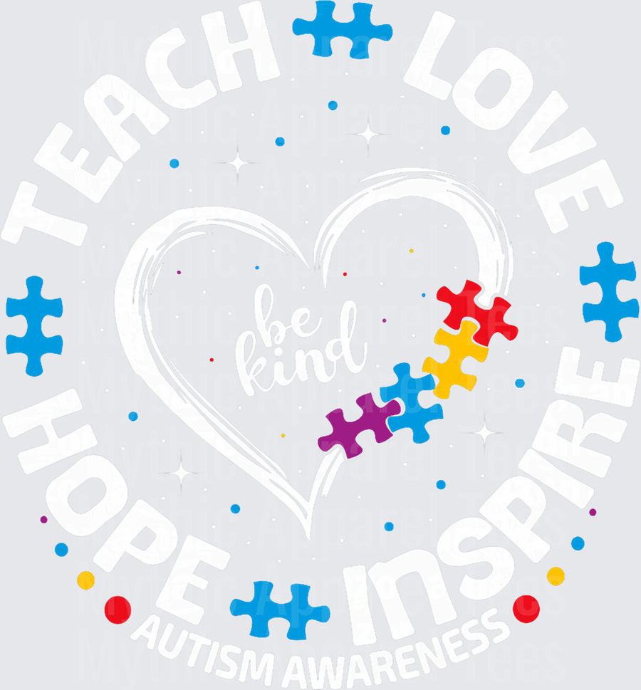 Autism Awareness Be Kind Heart with Colorful Puzzle Pieces Teach Love Inspire