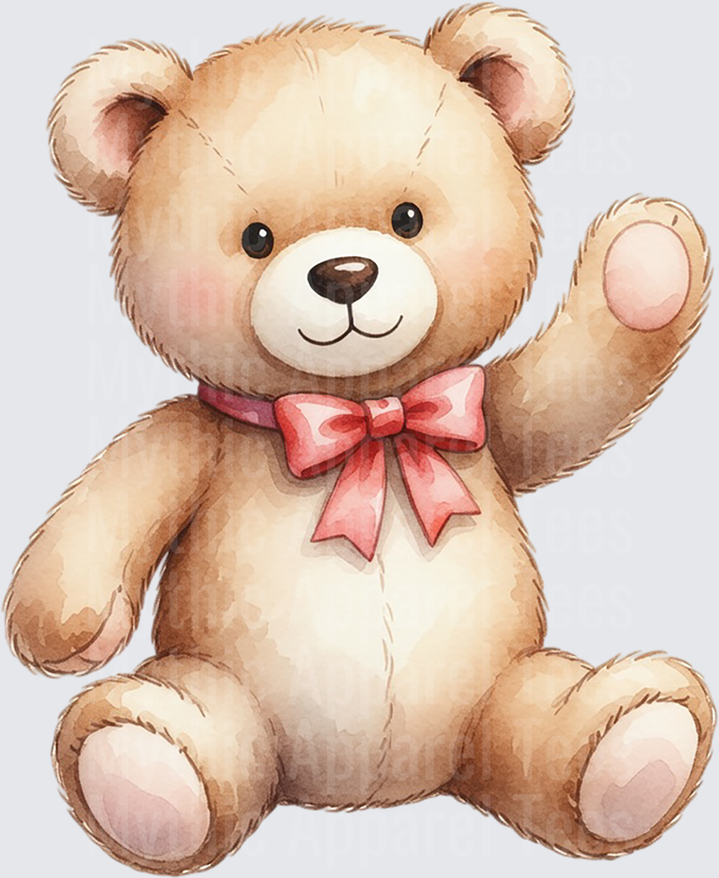 Toy Story 5 Watercolor Waving Teddy Bear Pink Bow