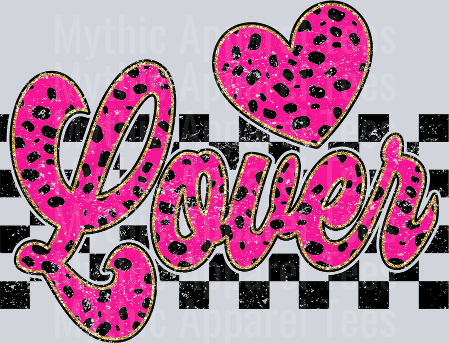 Pink Lover Leopard Print with Checkered Pattern Valentines Day Design
