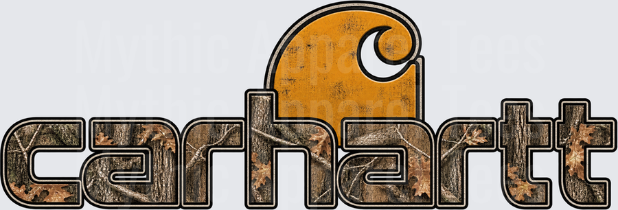 Carhartt Logo Realtree Camo Woodland Camouflage Pattern with Distressed Orange C Logo