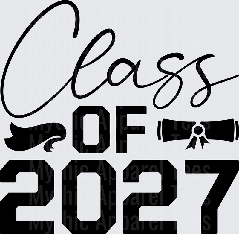 Class of 2027 Graduation Script Lettering with Diploma and Cap Tassel