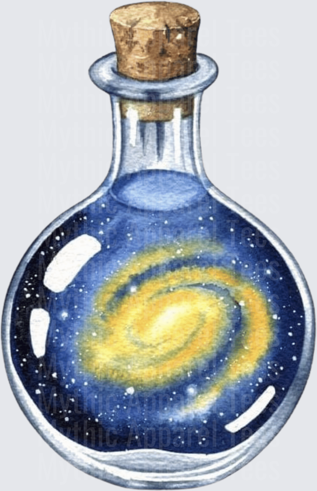 Watercolor Galaxy Universe Trapped In A Corked Glass Potion Bottle With Spiral Nebula And Stars