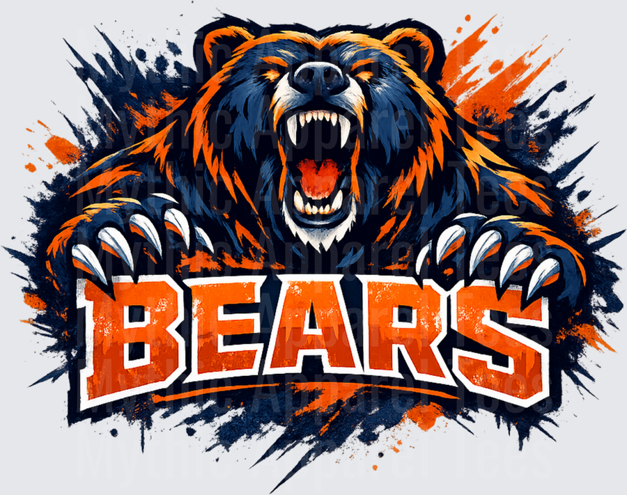 NFL Bears Roaring Grizzly Mascot Navy Orange Splatter
