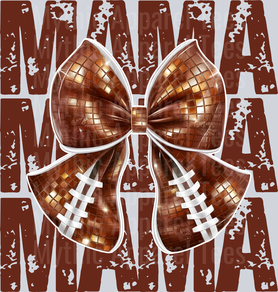 mama football brown leather bow with white stitches DTF Football Transfers