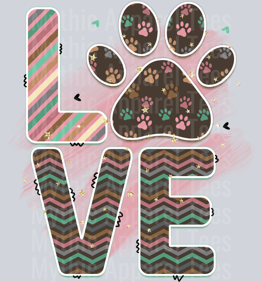 Love Paw print pink and wave style design DTF Dog Transfers