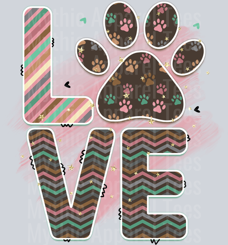 Love Paw print pink and wave style design DTF Dog Transfers