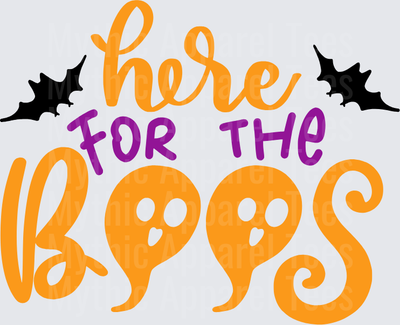 Here For The Boos Halloween Ghost Bat Typography Design Orange Purple