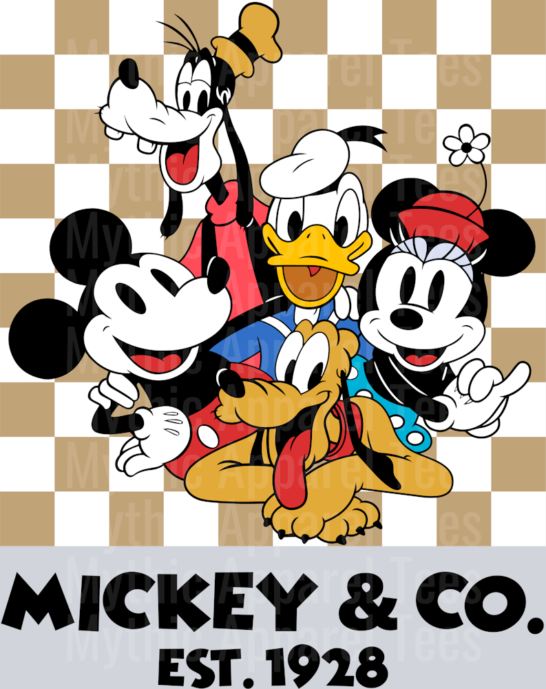 Original Character Designs Tan Checkers Mickey and CO DTF Disney Transfers