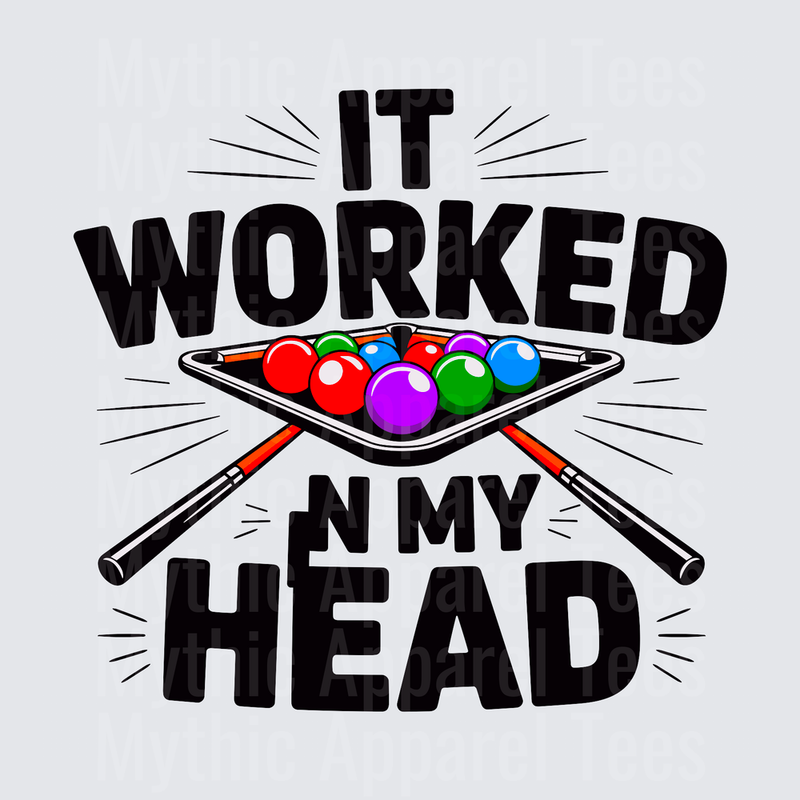 It Worked In My Head Funny Billiards Pool Balls Rack Crossed Cues Humor Quote