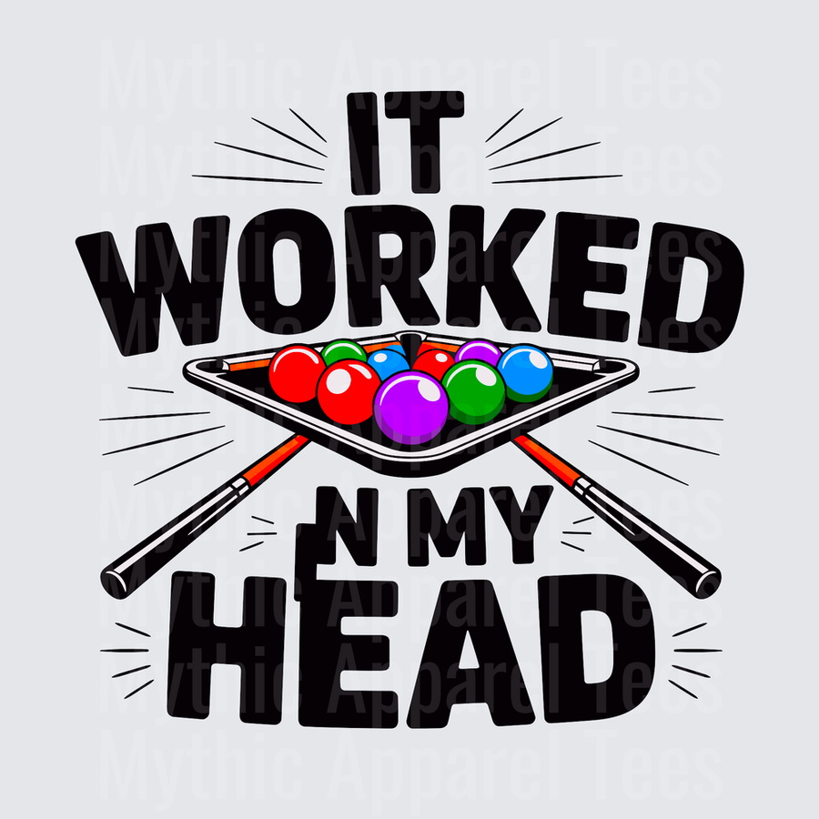 It Worked In My Head Funny Billiards Pool Balls Rack Crossed Cues Humor Quote