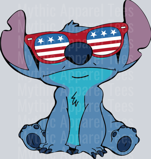 stitch 4 Glasses serious Look DTF Patriotic Disney Transfers