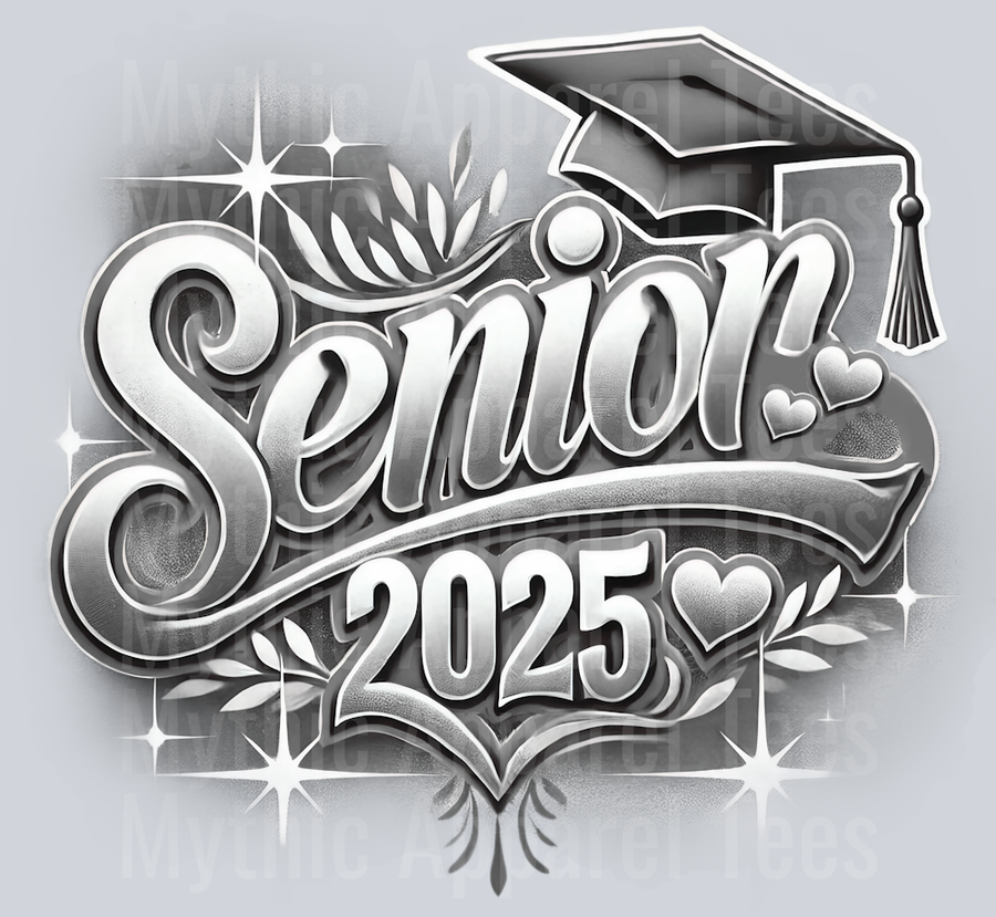 005 Senior 2025 Airbrushed Gray DTF 2025 Senior Graduation Transfers