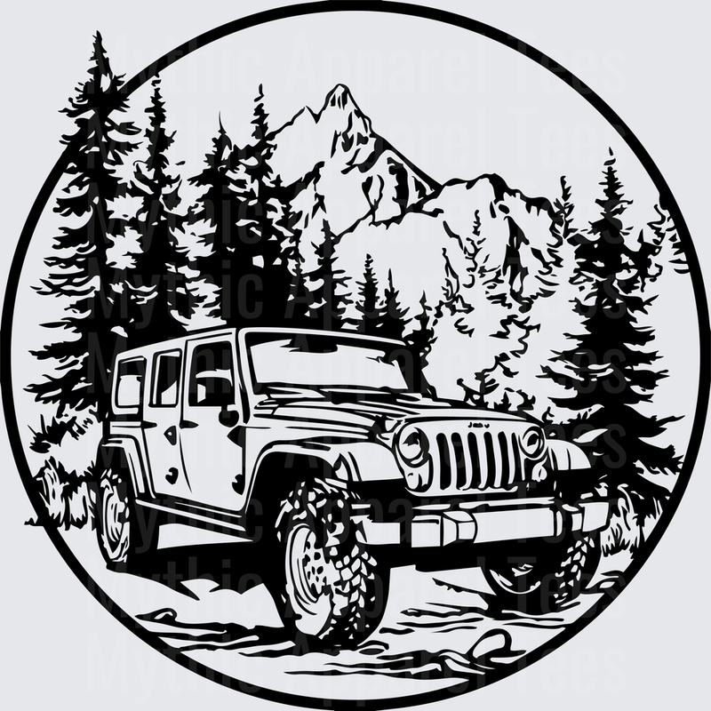 Off Road Jeep Wrangler Mountain Pine Forest Circle Badge