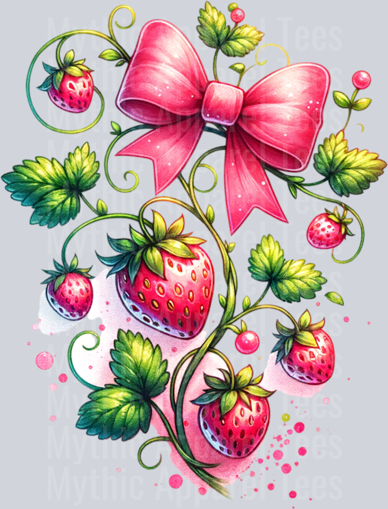 STRAWBERRIES ON VINE CLIPART WITH BOW PNG