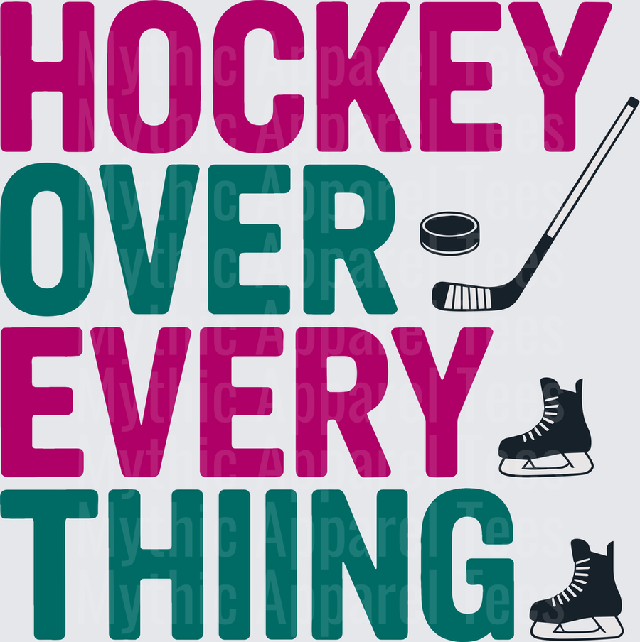 Ice Hockey Over Everything Stick Puck and Skates Design