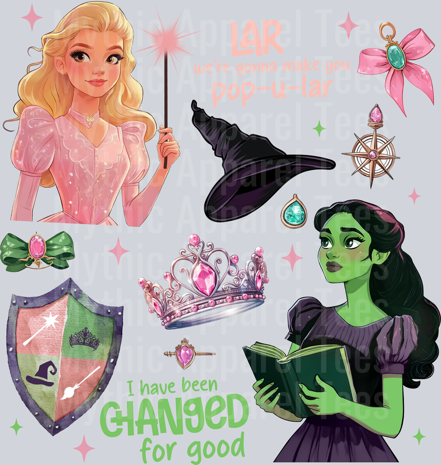 Wicked Glinda And Elphaba Changed For Good Cartoon anime DTF Wicked Transfers