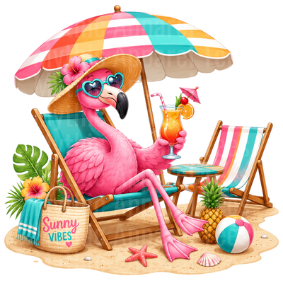 Flamingo Sunny Vibes Beach Chair Tropical Cocktail Summer