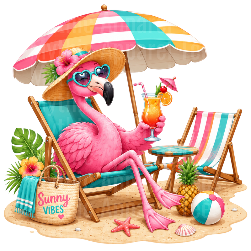 Flamingo Sunny Vibes Beach Chair Tropical Cocktail Summer