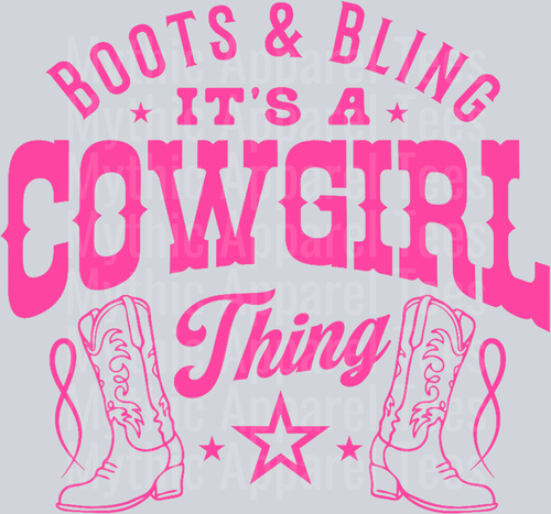 Boots and Bling its a cowgirl thing star with pink boots DTF Western Girl Transfers