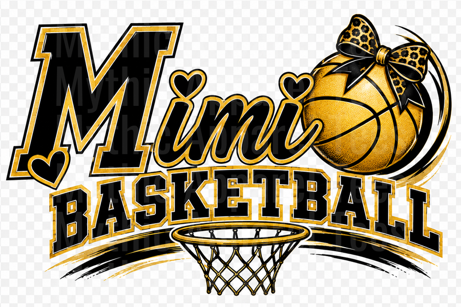 Mimi Basketball Black and Gold Leopard Bow Basketball Hoop Heart Accent Grandma Fan Design