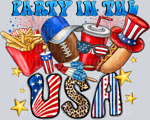Party In The USA Football 4th of july DTF Patriotic Transfers