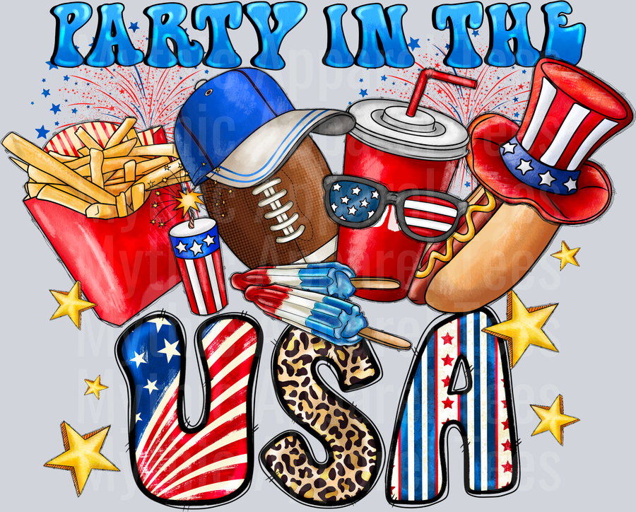 Party In The USA Football 4th of july DTF Patriotic Transfers