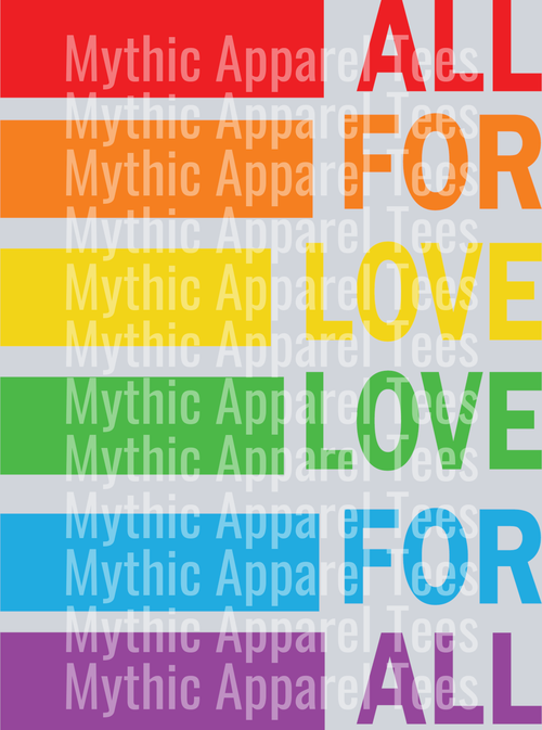 All for love love for all rainbow flag style setup LGBTQ+ Transfer
