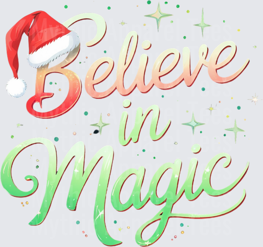 Christmas Believe in Magic Santa Hat Script with Sparkles