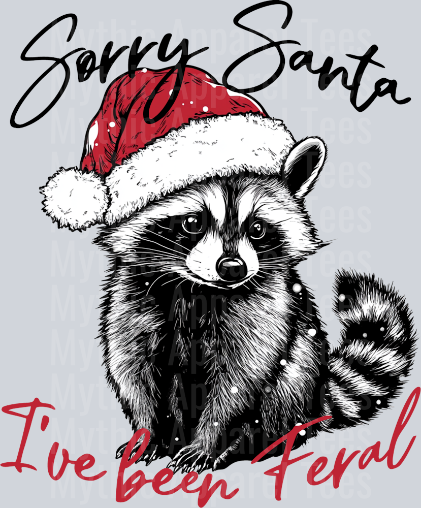 Sorry Santa I've been feral racoon with santa hat DTF Christmas Transfers