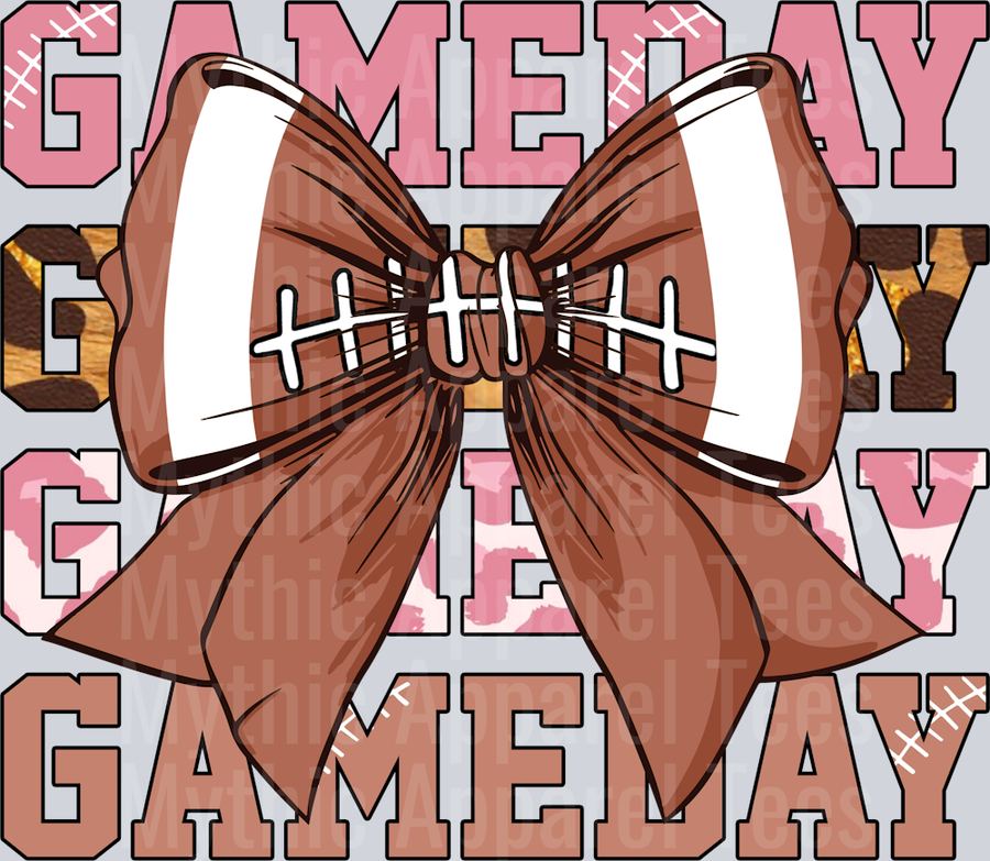 Game Day Coquette pink and brown letters DTF Football Transfers