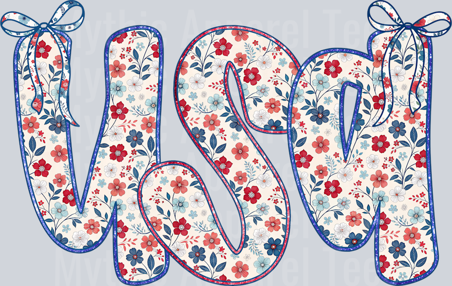 Floral USA cute little ribbon DTF Patriotic Transfers