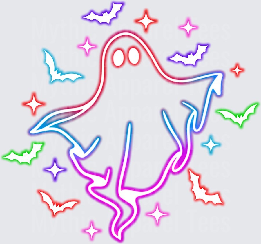 Halloween Neon Glow Ghost Bats Sparkle Rainbow Outline