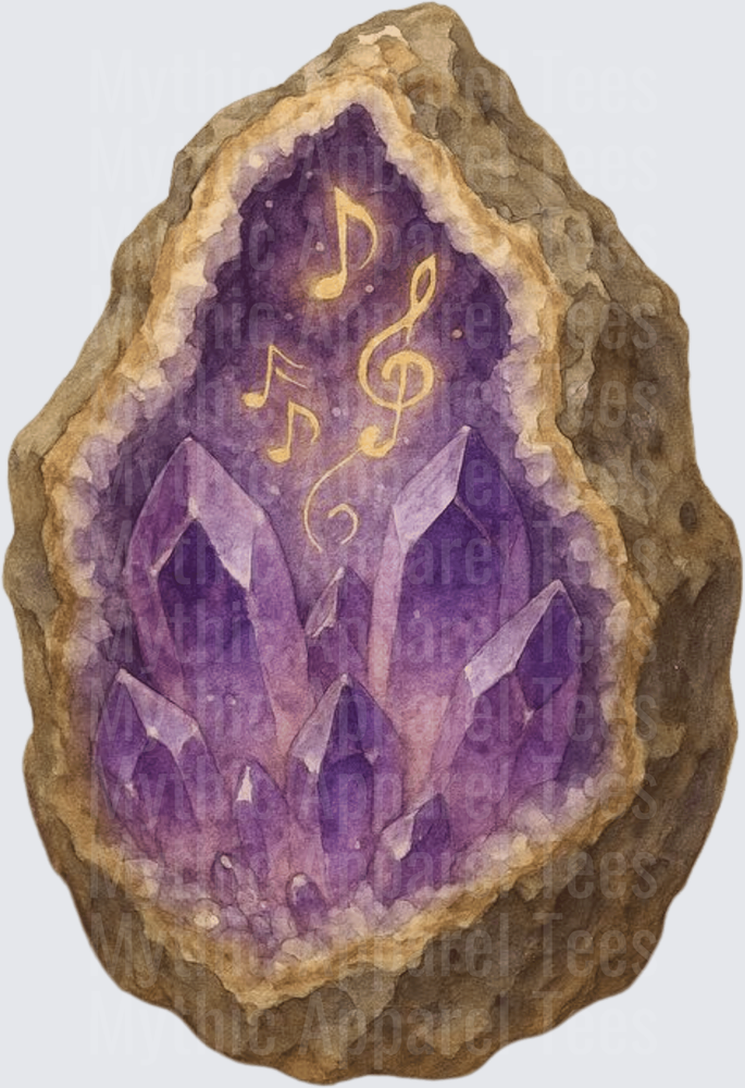 Watercolor Amethyst Geode with Golden Musical Notes and Treble Clef Crystal Cluster