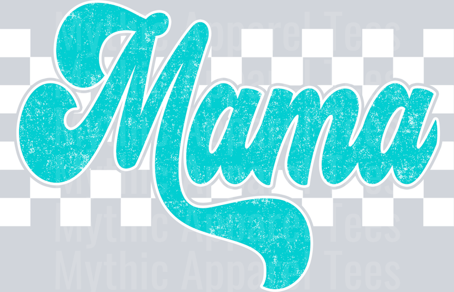 Blue Checkered Mama White
