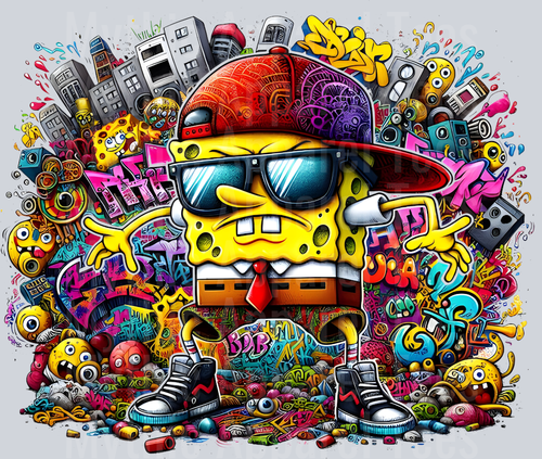 Sponge Bob Backwards hat Graffiti DTF Pop Culture Transfers