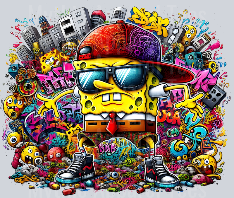 Sponge Bob Backwards hat Graffiti DTF Pop Culture Transfers