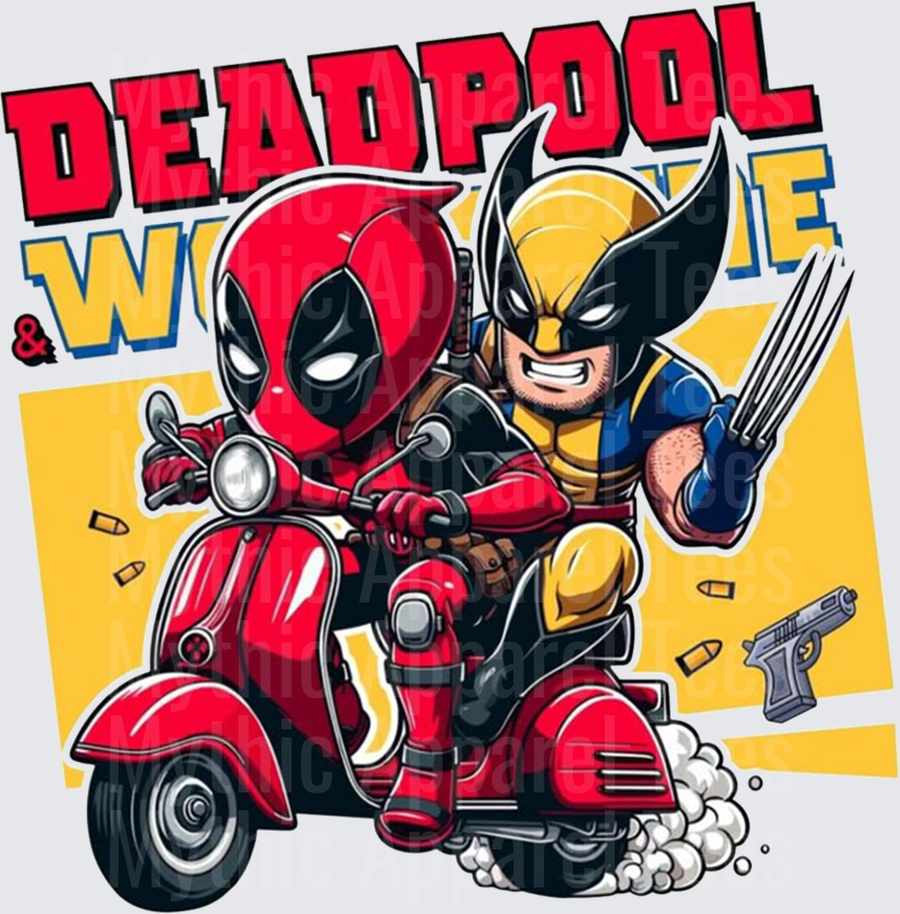 Marvel Super Heroes Deadpool & Wolverine Riding Red Scooter