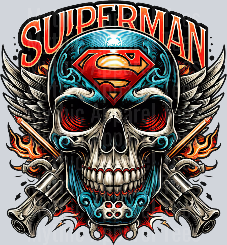 Superman Head Logo Skull Pt 2 DTF Superhero Transfers