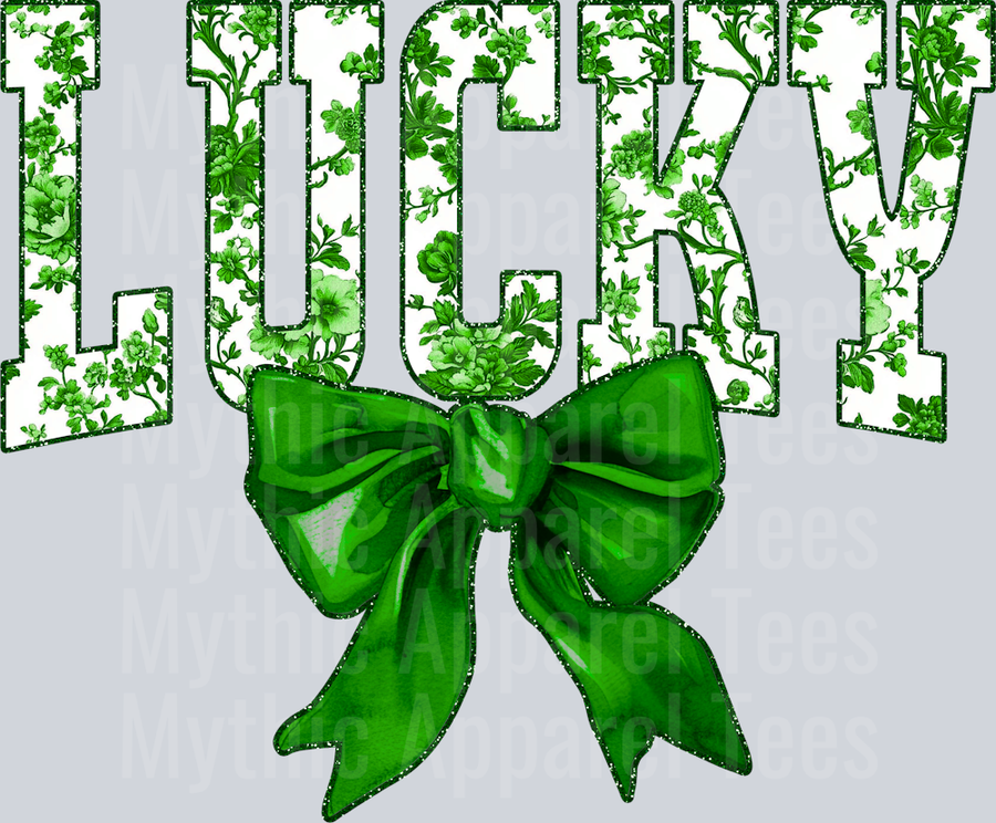 Lucky Green Bow St Patrick's Day College Font Floral and shamrock pattern