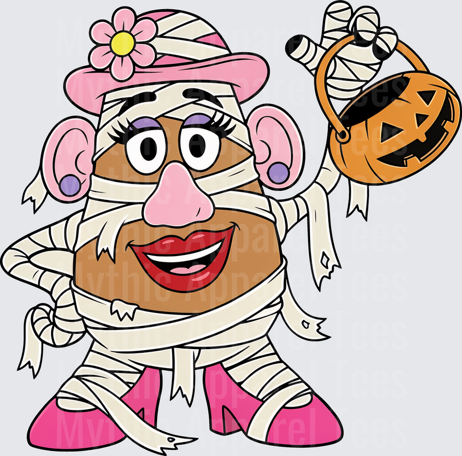 Mrs. Potato Head Mummy Halloween Trick or Treat Pumpkin Basket Pink Hat Costume