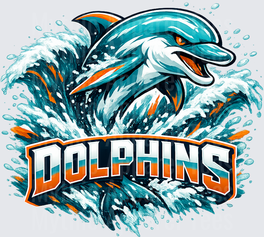 NFL Miami Dolphins Fierce Mascot Leaping Wave Splash Logo