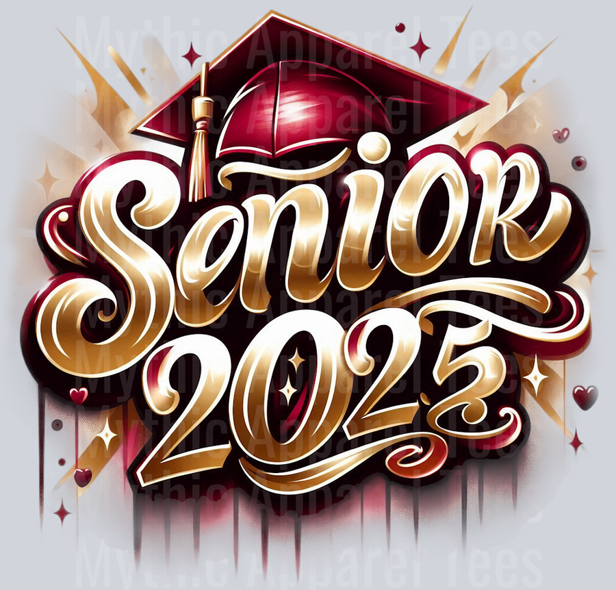 0043 Senior 2025 Airbrushed Maroon and Gold DTF 2025 Senior Graduation Transfers