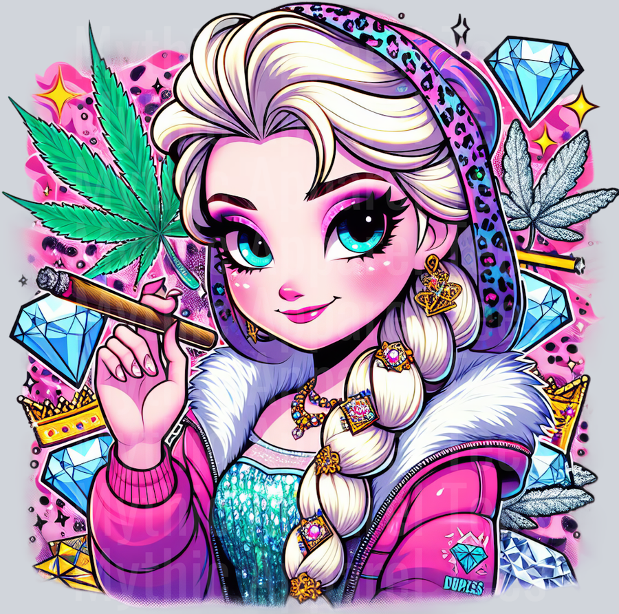 Elsa Jewels Smoking Weed DTF Weed Transfers