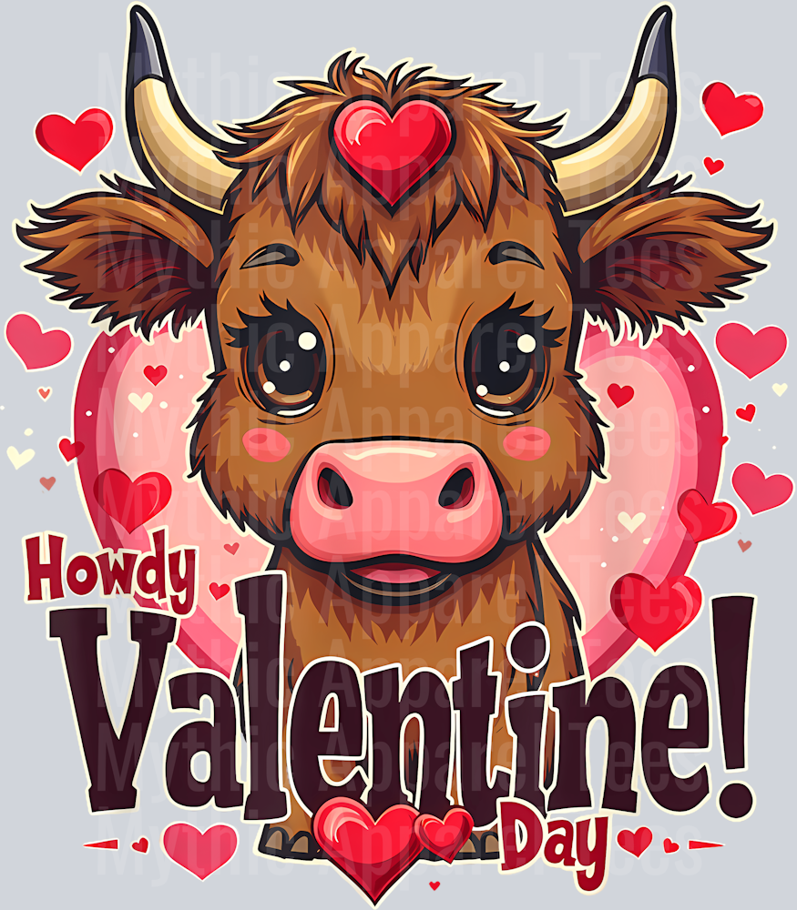 195 Funny Howdy Valentine Highland Cow Valentines Day Cow Lover T-Shirt