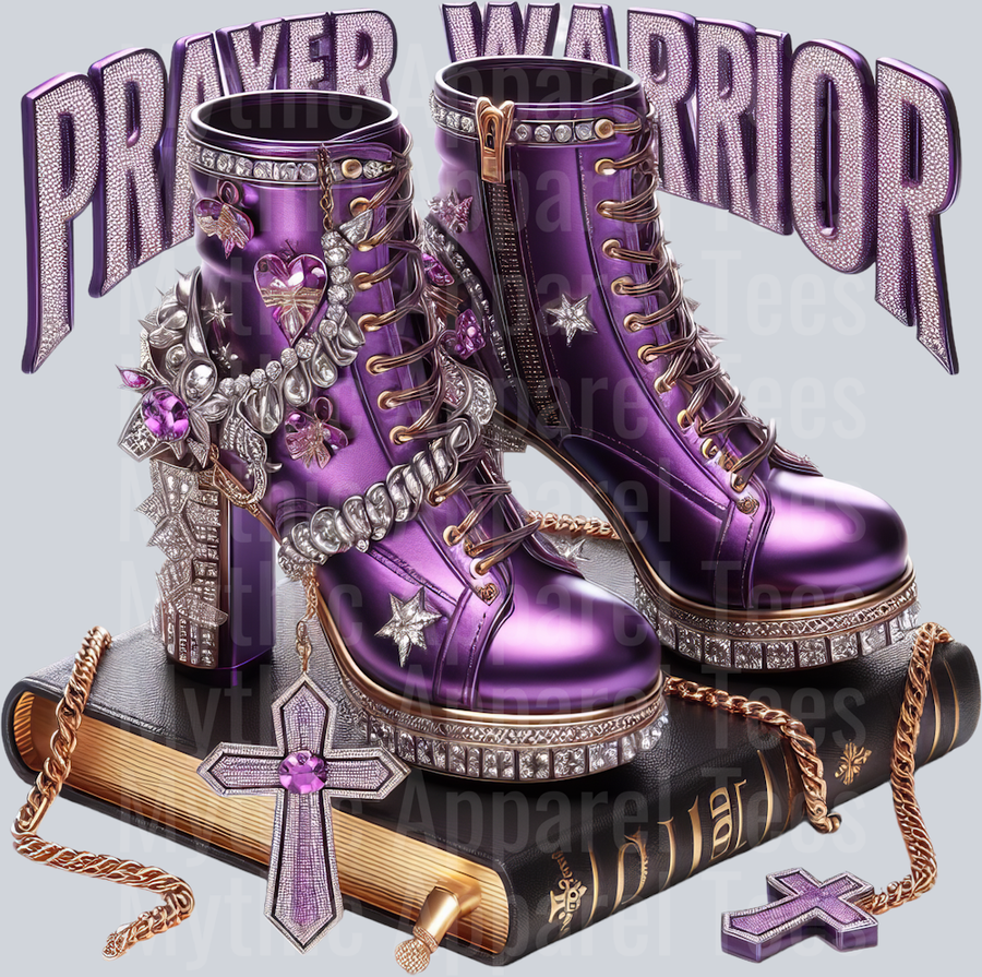 Bling boots on bible 2 Purple Prayer Warrior DTF Religious Transfers