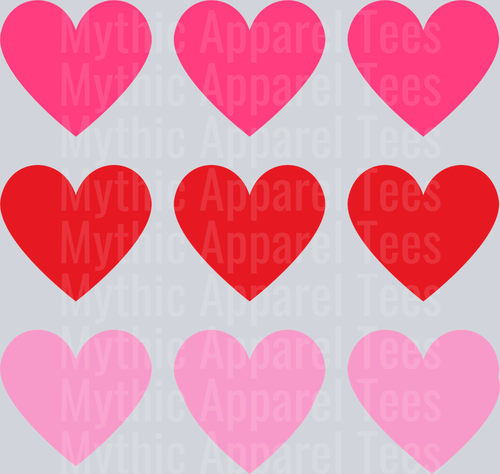 Hearts Pink Red Bright Pink DTF Valentines Day Transfers