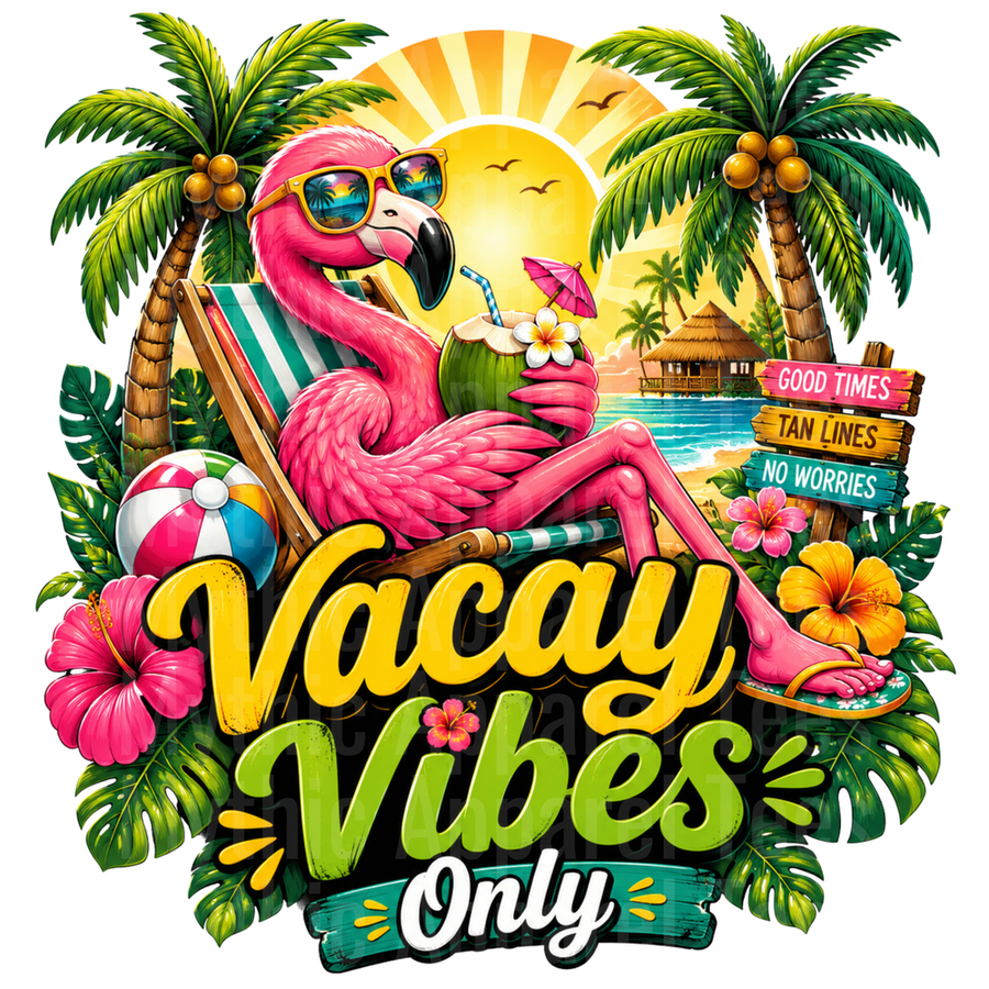 Flamingo Vacay Vibes Only Beach Relaxing Tropical Summer