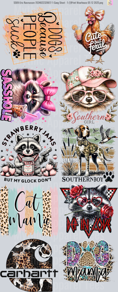 Funny Cute Animal GANG SHEET 10 FULL SIZE IMAGES