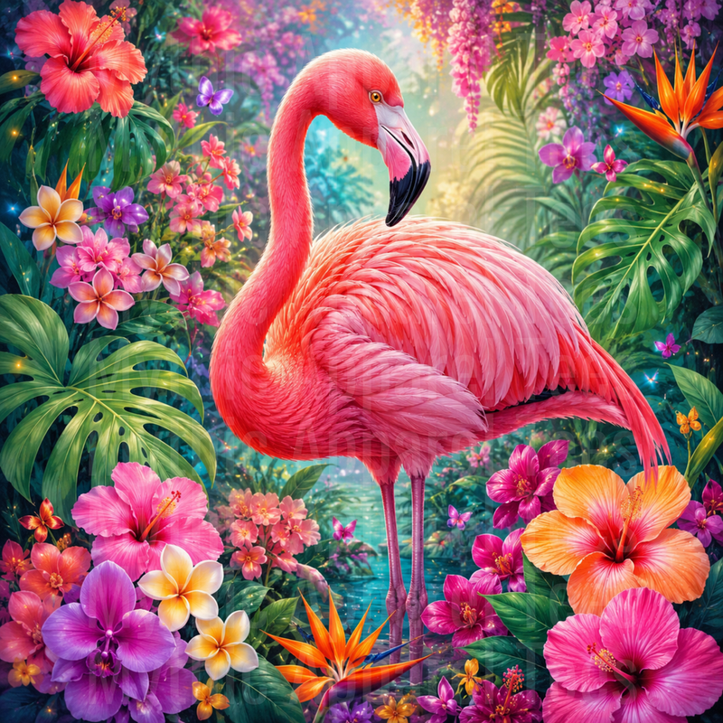 Flamingo Tropical Paradise Hibiscus Plumeria Jungle Garden